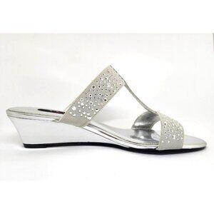 Nina Women's Silver Elastic Wedge Sandal W/Silver Rhinestones Size 9.5